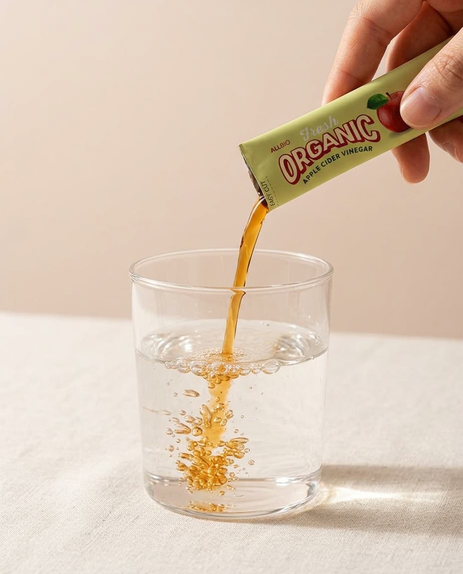 Macro pour of ACV concentrate into glass.